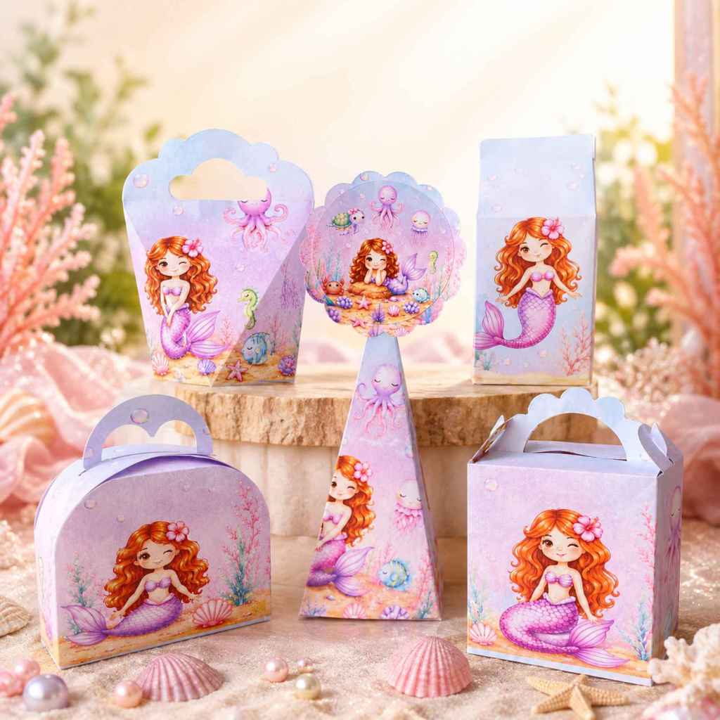 Kit caixinhas Sereira (PEGUE E MONTE) Pronta Entrega-Festa Lembrancinha Aniversário de Menina Fundo do Mar Personalizado