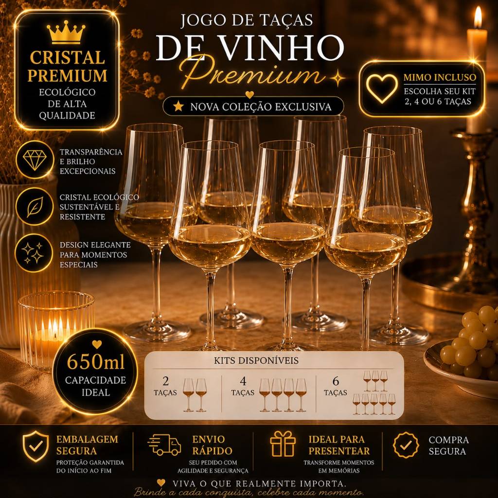 Jogo Taças de Vinho Transparente Cristal bohemia Conjunto 2 4 ou 6 Peças Iduna Optic 650ml Mesa Posta