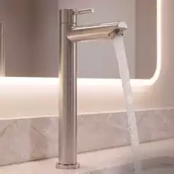 TORNEIRA PARA BANHEIRO AÇO INOX ESCOVADO - BICA ALTA 1/4 DE VOLTA