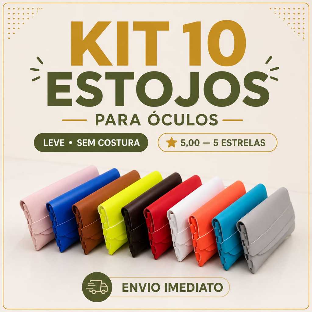 Kit 10 Estojos Porta óculos • material sintético • sem costura • Diversas cores • Leve e Resistente