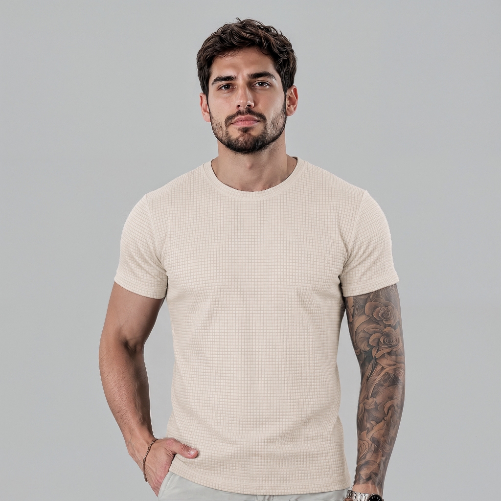 Camiseta Texturizada Casual Camisa Textura Waffer Slim Masculina