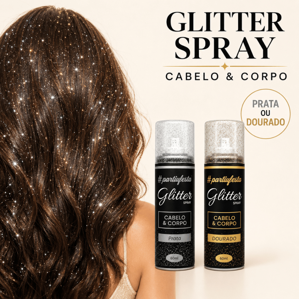 Spray de Glitter para Cabelo e Corpo 120ml Dourado ou Prata Carnaval Festa Fantasia Réveillon