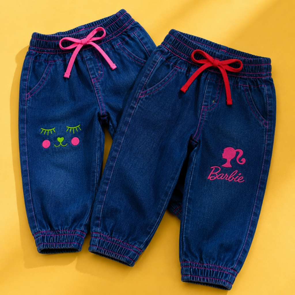 Calça Jeans Infantil Jogger Feminina Com Elástico Cintura Sortida 1 a 6 anos