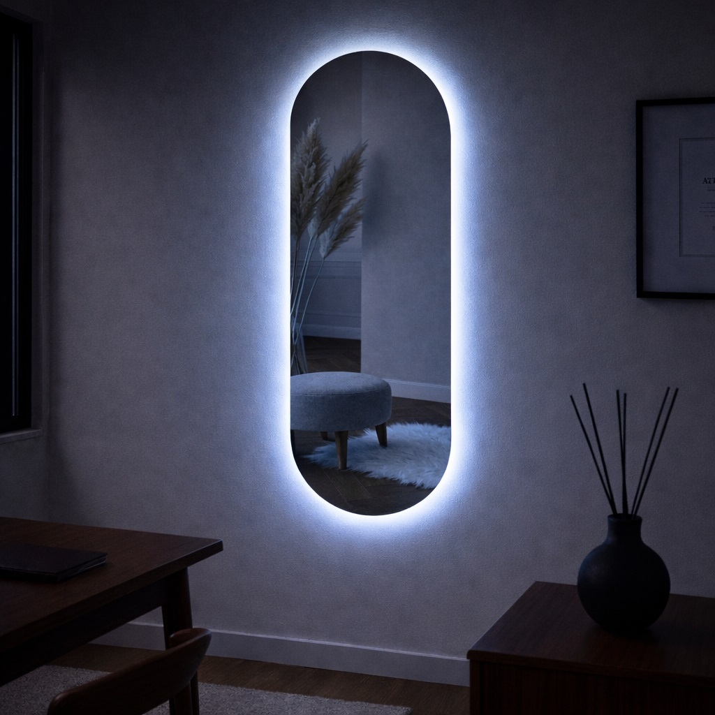 Espelho Oval Com led 100x35 90x40 70x30 50x25 Oval closet sala salão Quarto