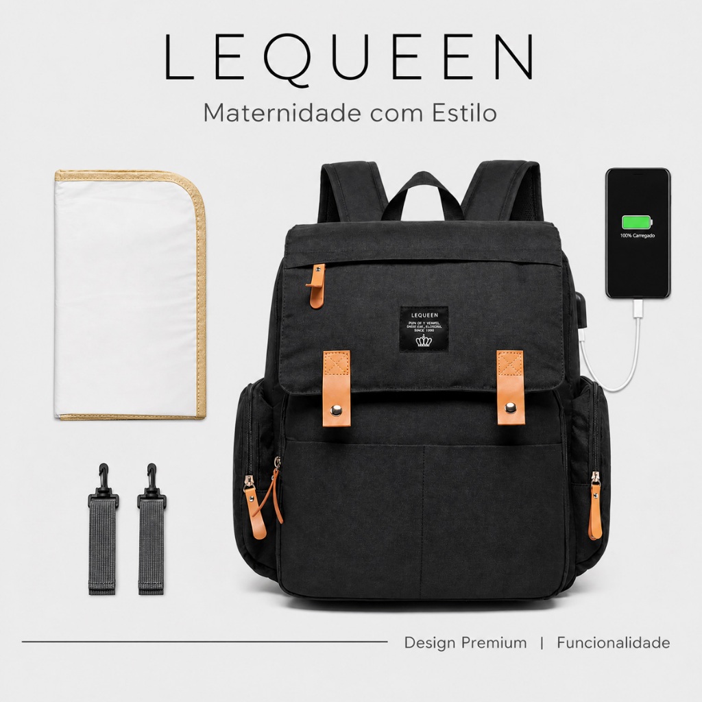Bolsa Mochila Saída Maternidade Mãe E Bebê Lequeen Multifuncional