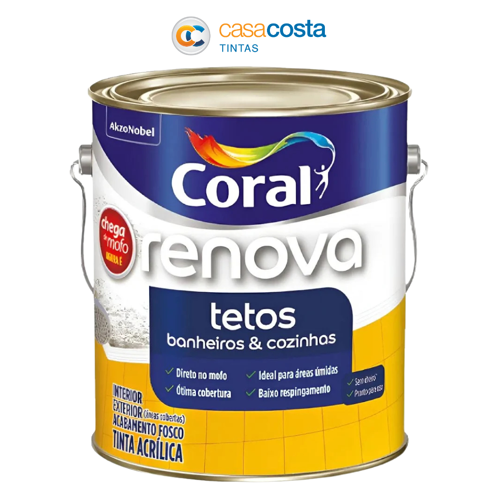 Tinta Branco Renova Tetos Banheiros e Cozinhas Coral 3,6L