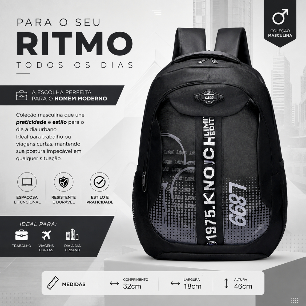 Mochila Masculina Trabalho Viagem Grande Capacidade Impermeável Bolsa Notebook Adolescente