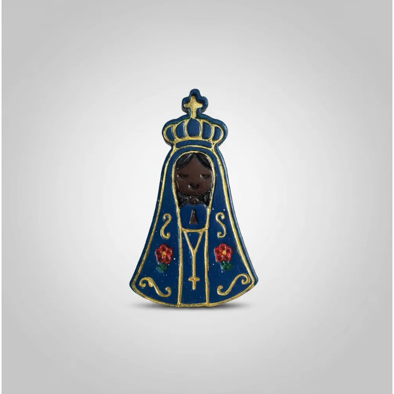 Ímã Nossa Senhora Aparecida Cerâmica Fria Artesanal Pintado à Mão Lembrancinha Religiosa Católico Presente Miniatura