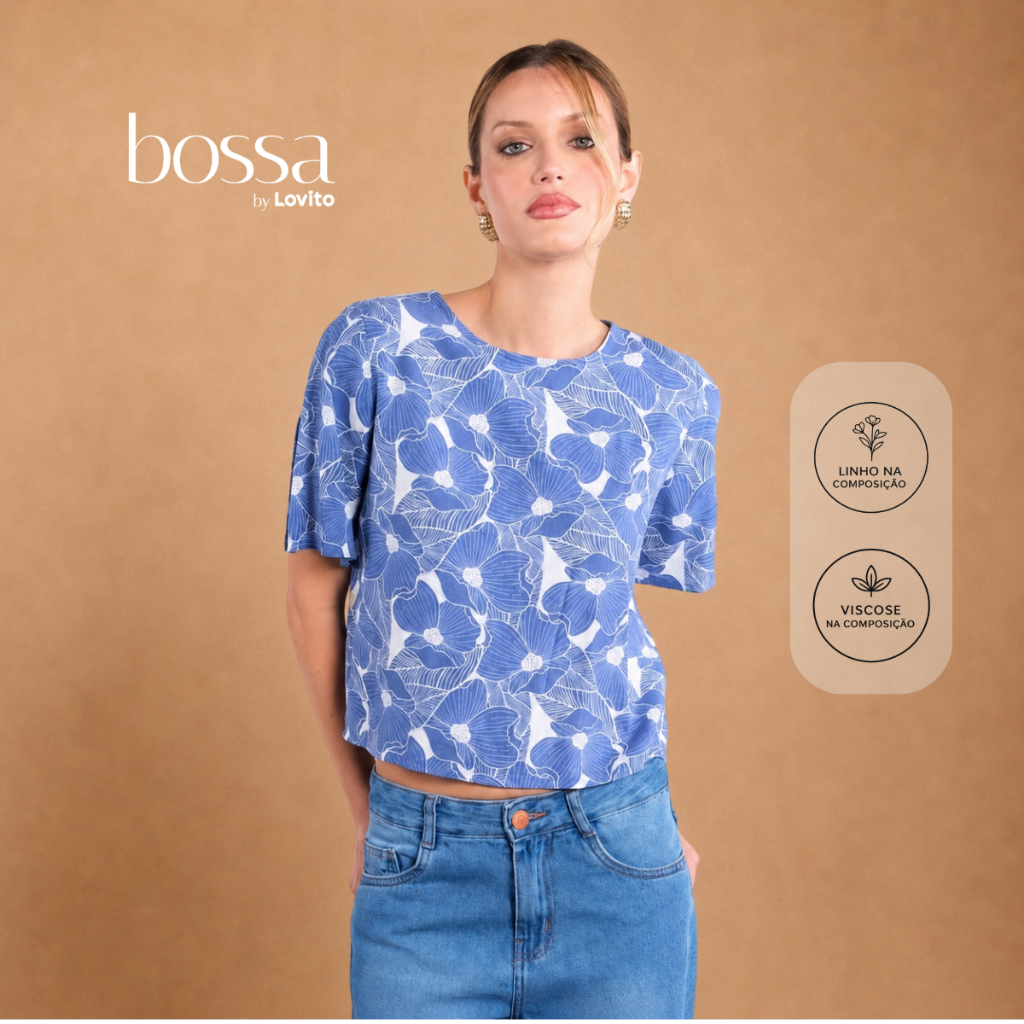 Lovito Bossa Blusa Feminina Estampada Em Linho E Viscose BLB20492080