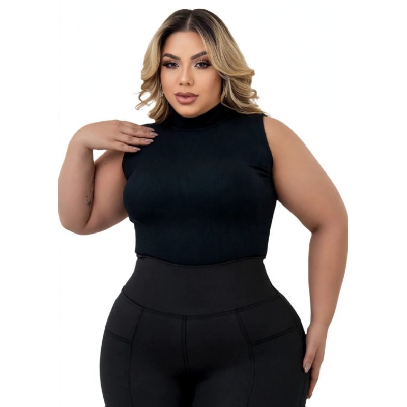 Blusa Regata Feminina Gola Alta Plus Size Verão Trabalho Praia Tendencia Canelada Básica Faculdade