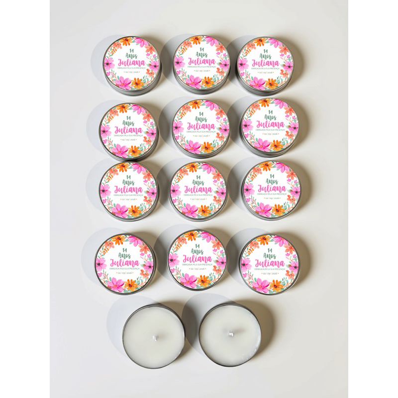 kit 100 unidades velas aromáticas na latinha personalizada 20g | lembrancinha, aniversário, batizado, casamento |