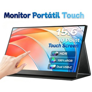 Monitor Portátil Touch 15,6 Polegadas IPS Full HD 60Hz com Capa Protetora, Montagem VESA, 2 Alto-falantes Integrados