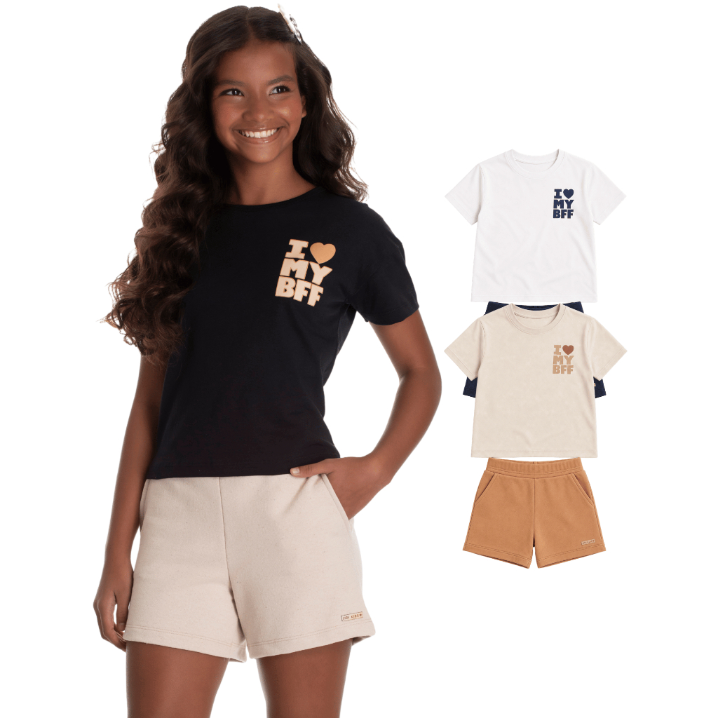 Conjunto Juvenil Feminino Camiseta Algodão Bermuda Moletinho Ecológico Tamanhos 10 12 14