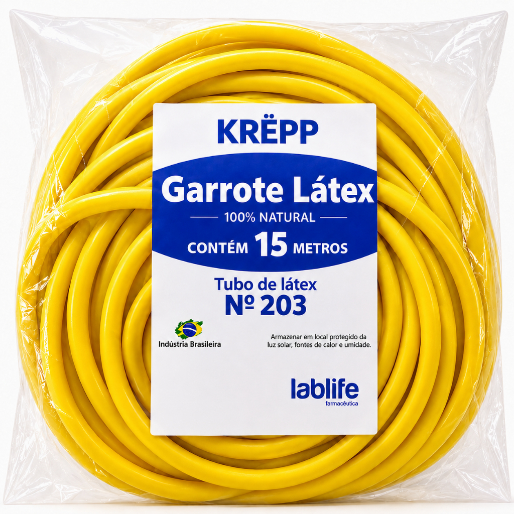 Tubo de Látex Garrote 203 Profissional 15 M Hospitalar Flexível Resistente Enfermagem e Laboratório