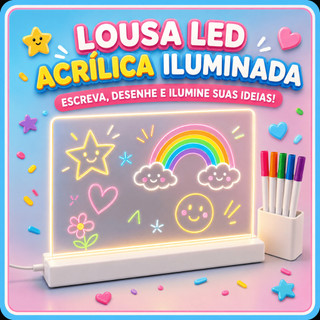 Quadro De Mensagens Lousa De Escrever E Desenhar Placa Acrílico Iluminada Abajur De Mesa Luz Noturno Led Lousa Mágica