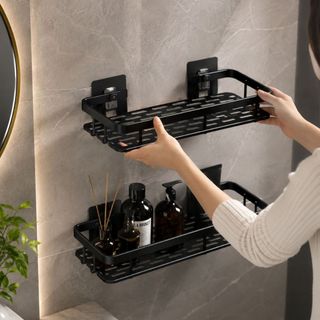 Kit 2 Suporte Nichos Prateleira Banheiro Adesivo Parede Sem Parafusar Alumínio Luxo Shampoo Sabonete