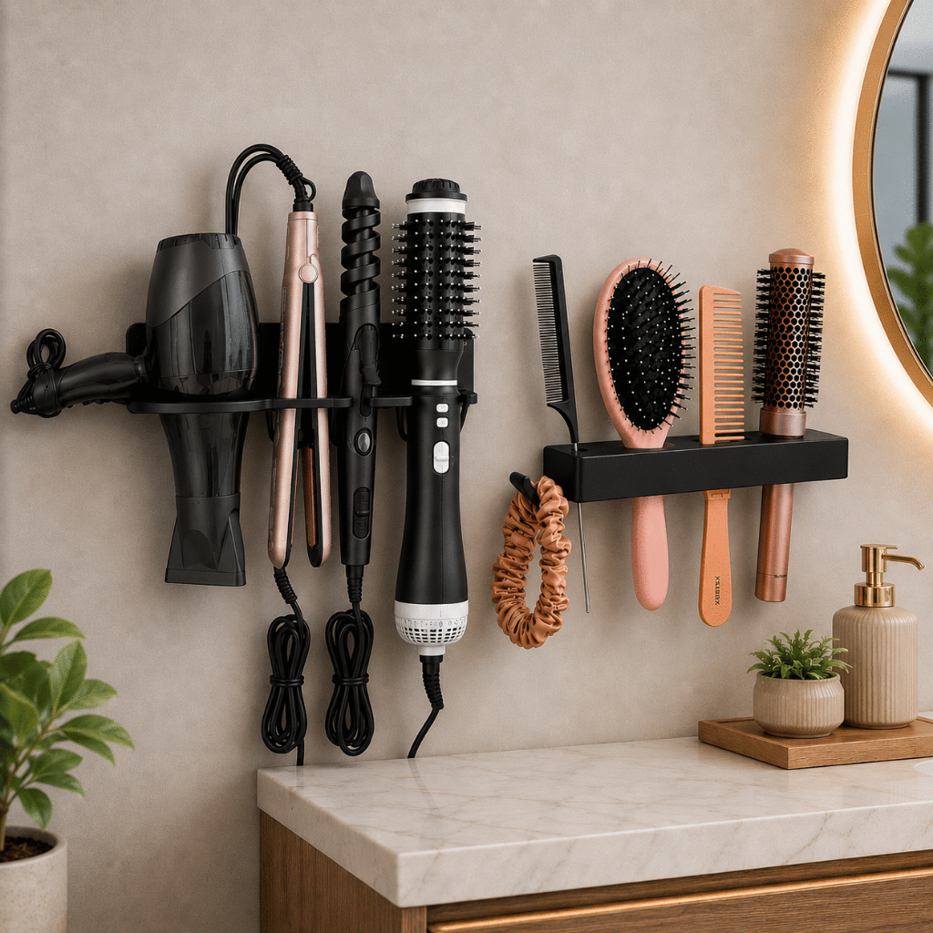 Kit 2 Suportes de Parede para Organização de Cabelos – Secador, Chapinha, Babyliss, Escova Elétrica, Escovas e Pentes