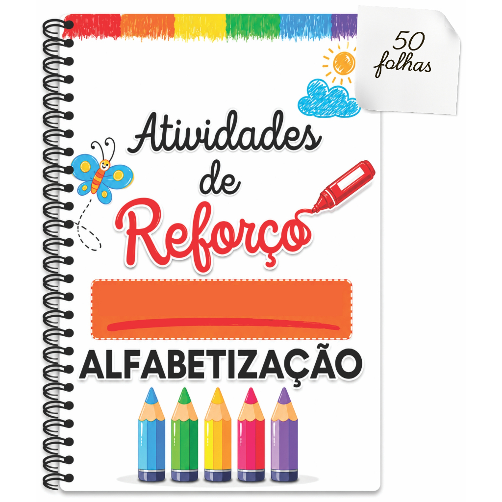 Apostila A4 com 50 Atividades de Reforço - Leitura e Escrita - Alfabetização Infantil