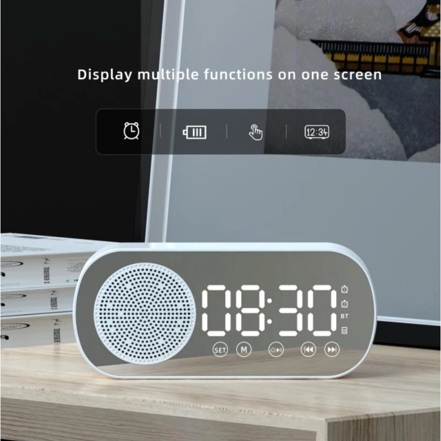 Rádio Retro Com Relógio Despertador Exibição De Hora Bluetooth Portátil Espelho USB