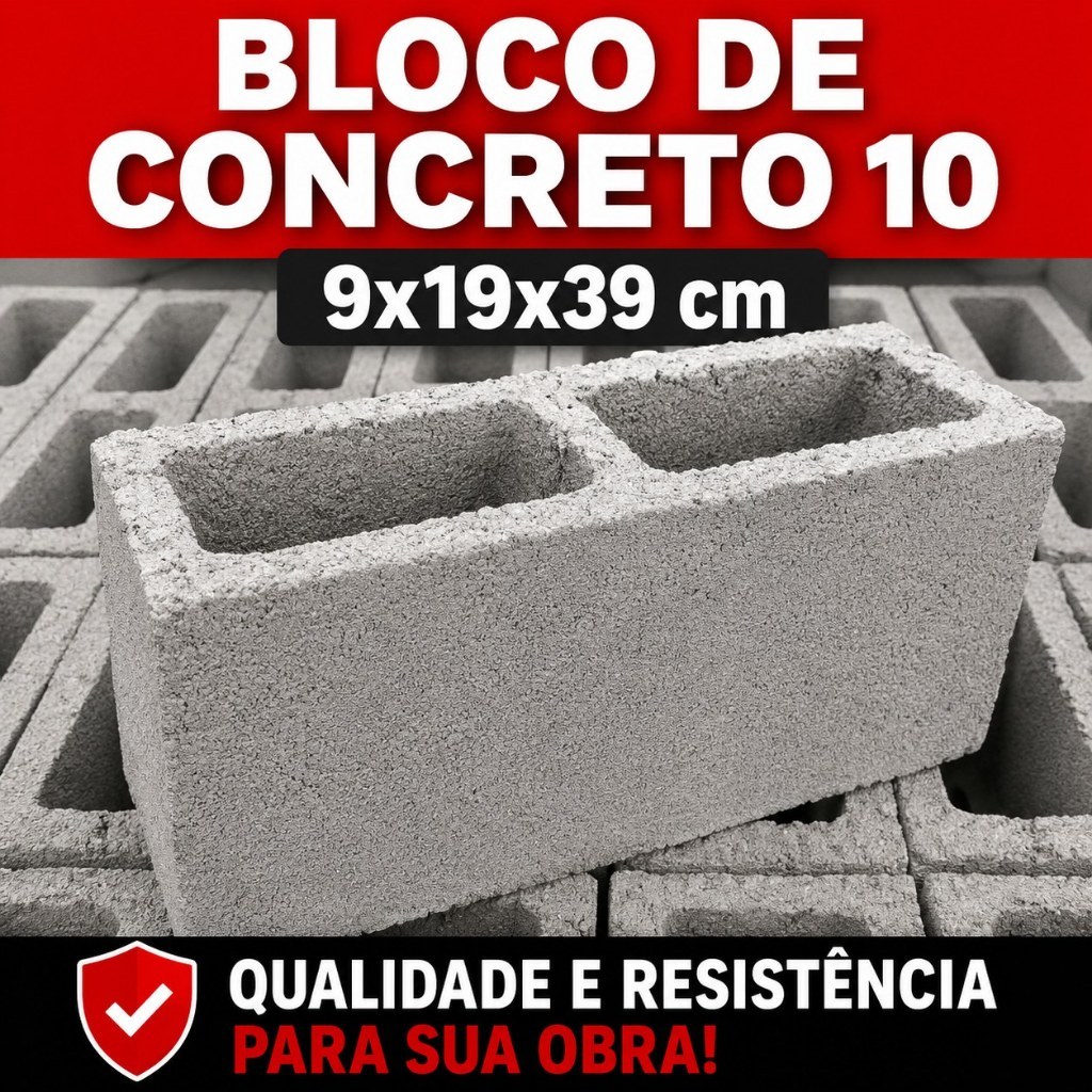 Bloco de concreto ( 09x19x39)- Bloco de 10 vazado