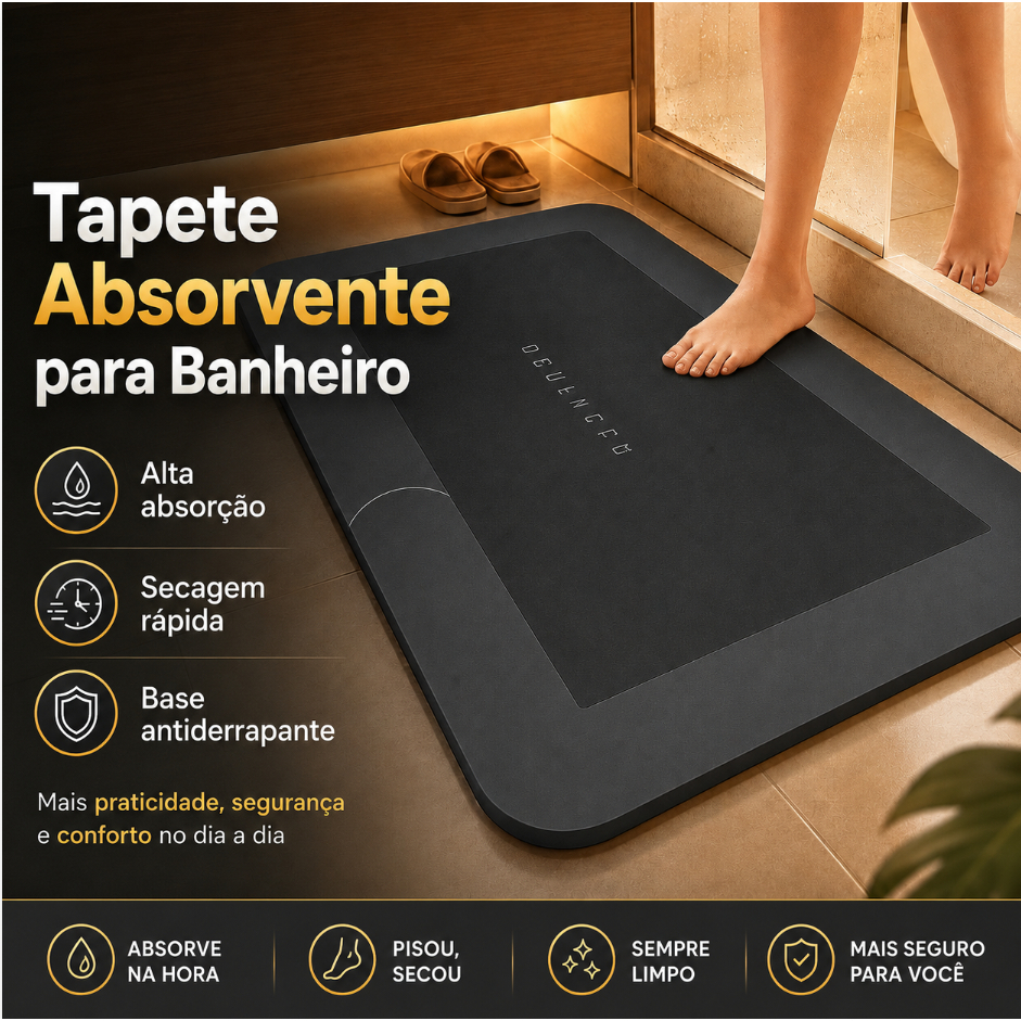 Tapete Mágico de Banheiro Super Absorvente Antiderrapante Secagem Rápida 40x60cm