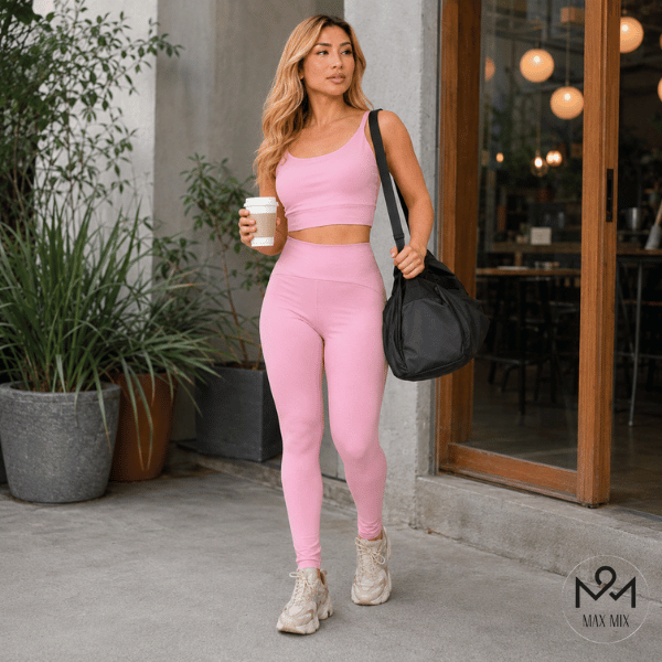 Conjunto Fitness Feminino Top e Calçca Zero Transparência Levanta Bumbum Com Toque Poliamida