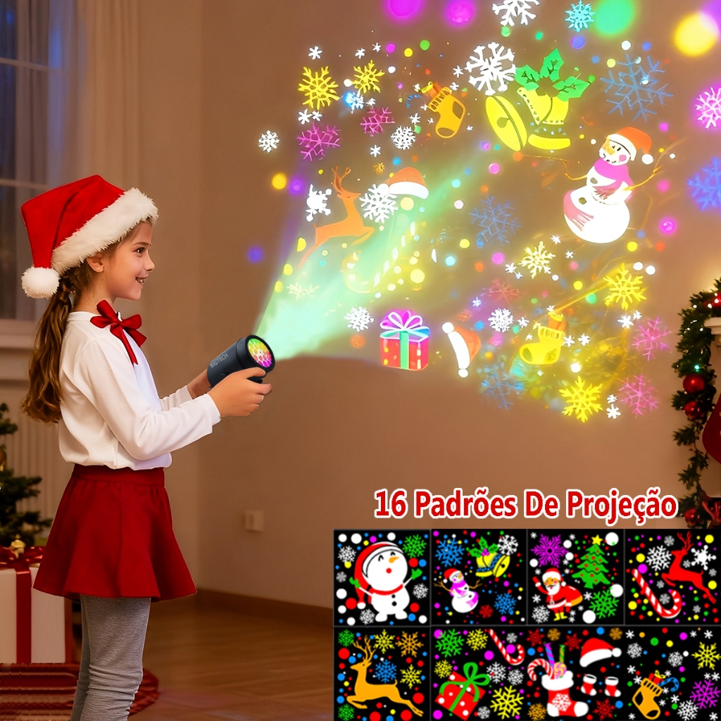Projetor LED Decoração Natal 16 Padrões Giratório para Sala Quarto Festa de Natal e Ano Novo — imagem 2 de 2