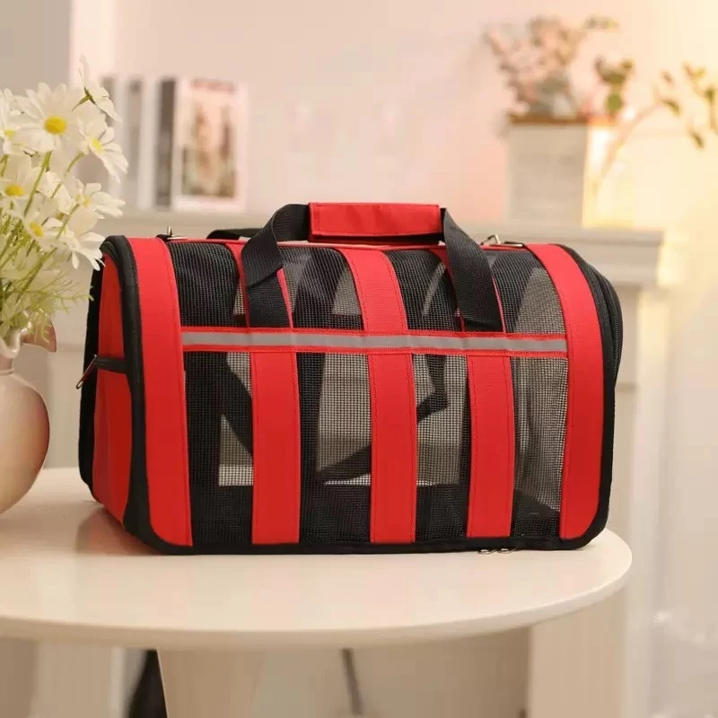Bolsa de Transporte Dobrável para Pets | Tela Respirável em 3 Lados | Faixa Refletiva para Segurança Noturna | Tecido Ox