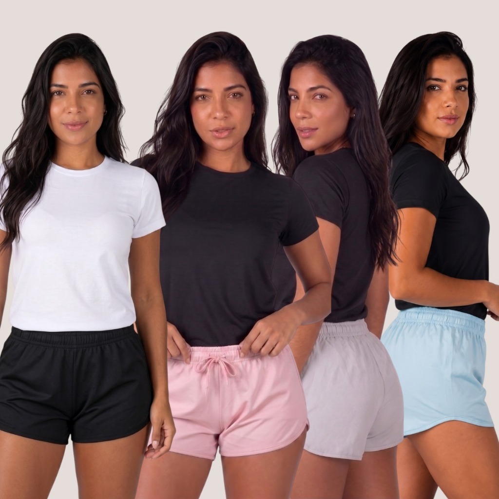 Kit 4 Short Feminino Tactel com Elastano Caminhada Casual Confortável Soltinho