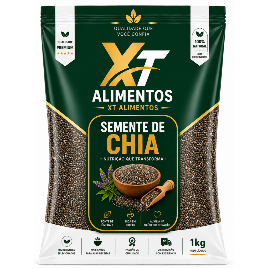 Semente de Chia 100% Natural Sem Glúten e Vegano - Xt Alimentos