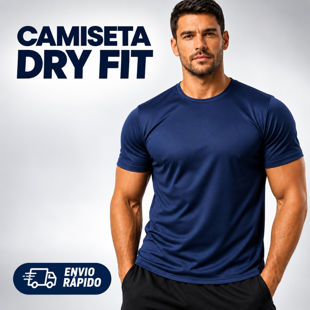 Camiseta Dryfit Masculina Leve Respirável Manga Curta Poliéster Academia