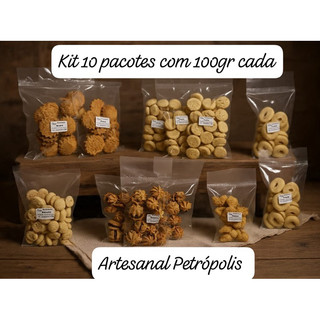 Kit 10 Pacotes Biscoito Amanteigado Petrópolis 100gr Cada Sabores Sortidos