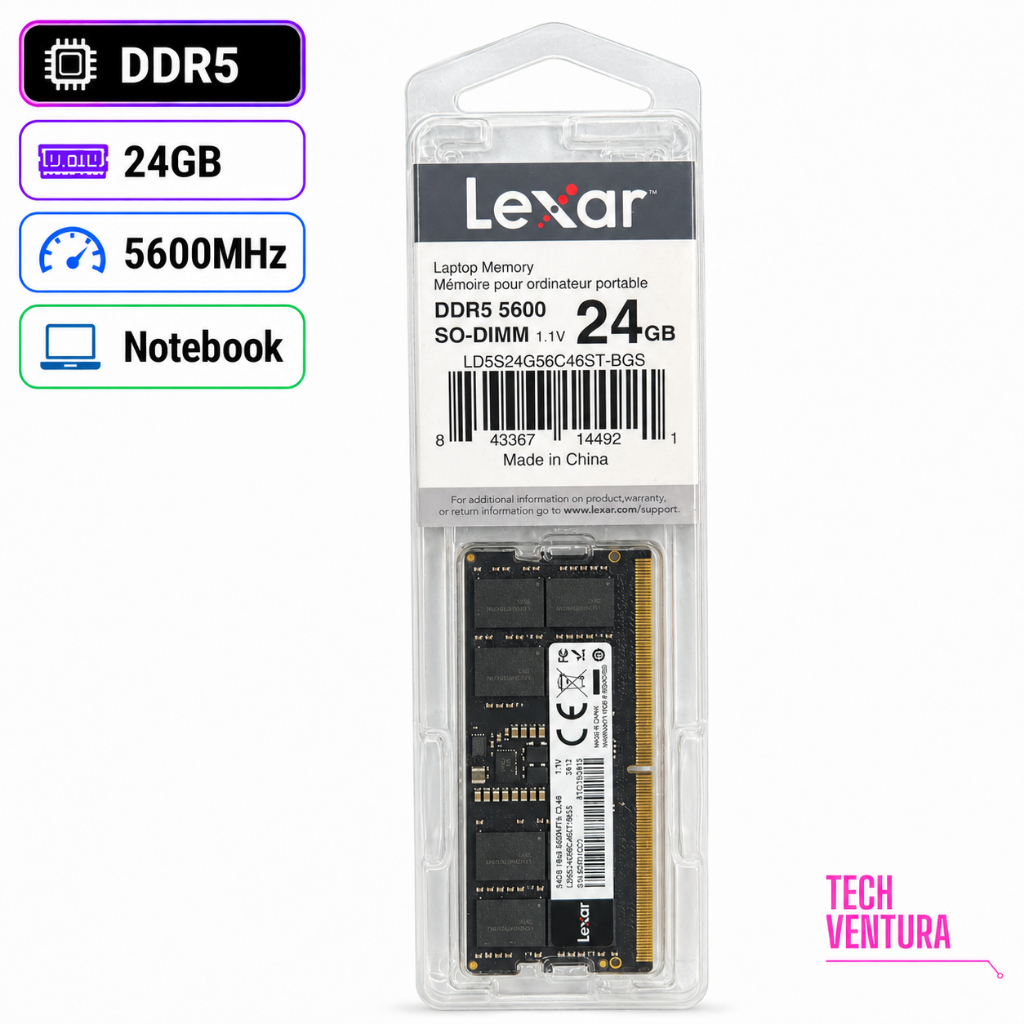 Memória RAM Lexar DDR5 24GB 5600MHz CL46 1.1V SO-DIMM Para Notebook (NOVO)