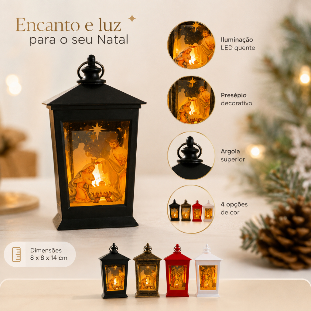 Lanterna Natalina com Presépio Iluminado LED 9x5x5cm — imagem 2 de 2