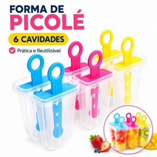 Forma de Picolé 6 Cavidades com Palitos Reutilizável Molde para Sorvete Caseiro Geladinho Infantil Fácil de Usar
