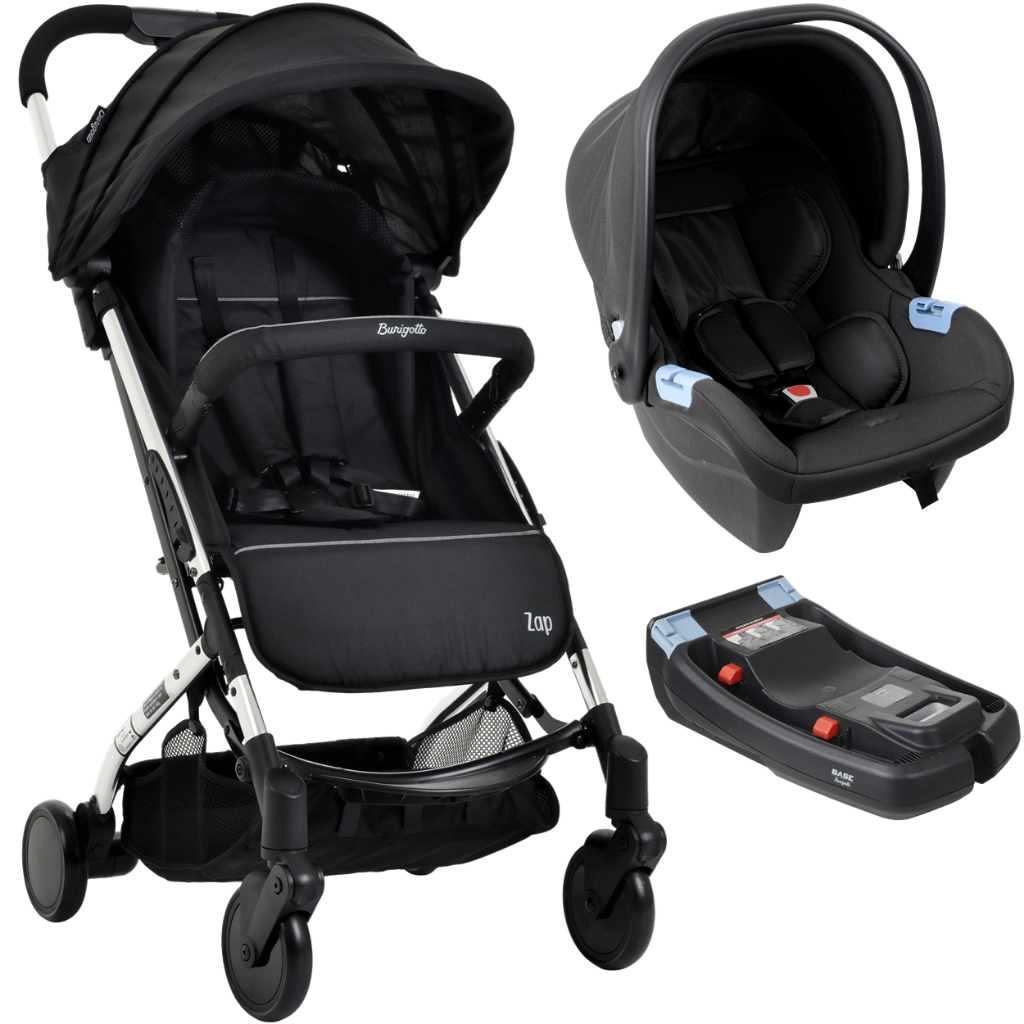 Carrinho + Bebê Conforto + Base Zap Metal Prata - Burigotto Dobravel