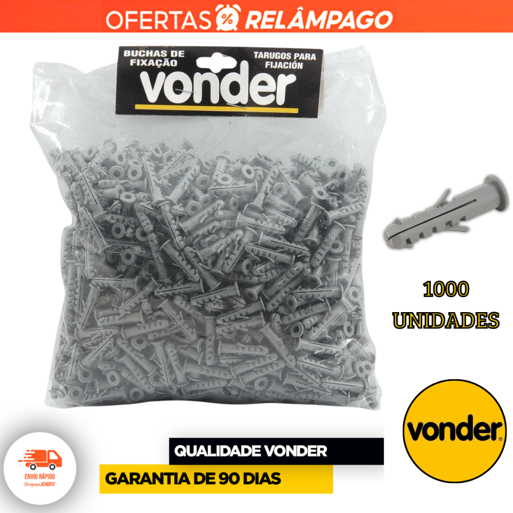 Buchas 6mm Com Anel/ Flange - 1000 Unidades Fixações Em Concreto e Alvenaria Resistente Premium