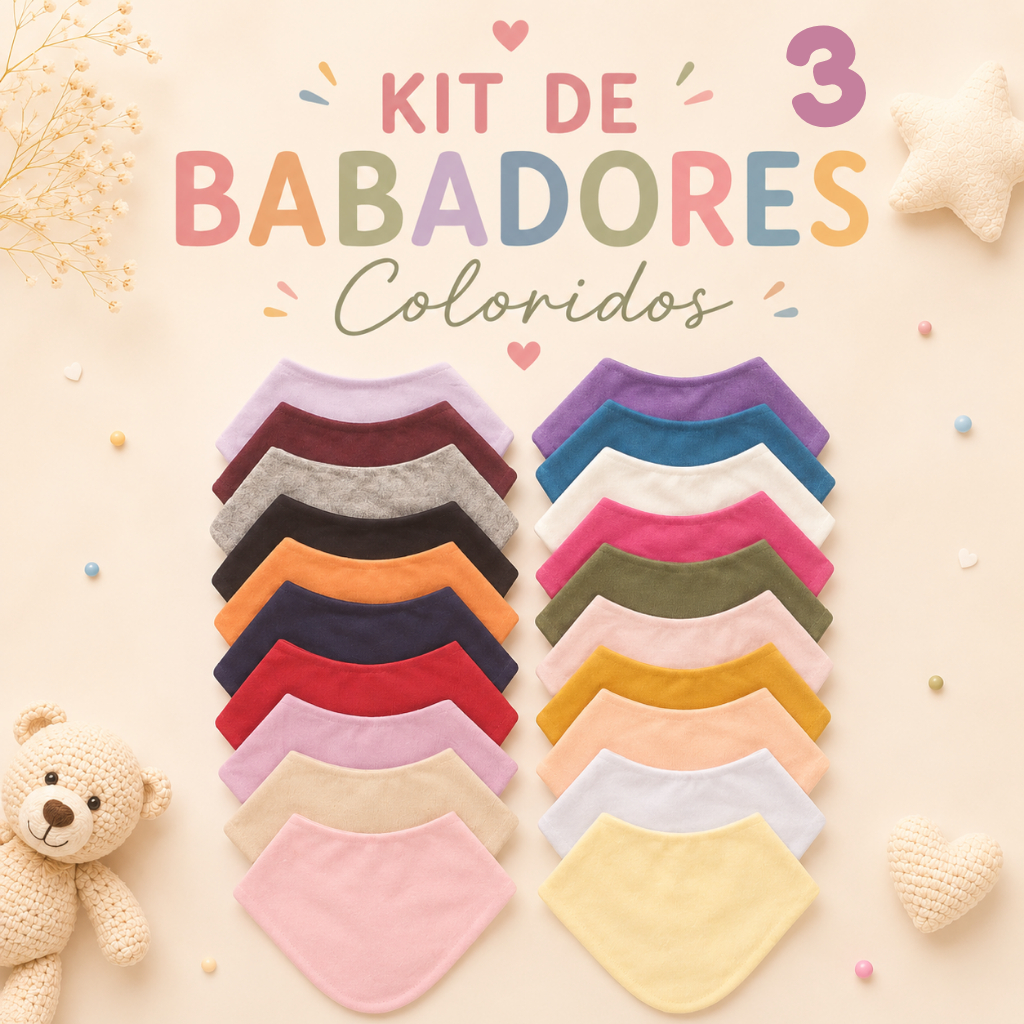 Kit 3 babadores bandana infantil cores sortidas menino/menina