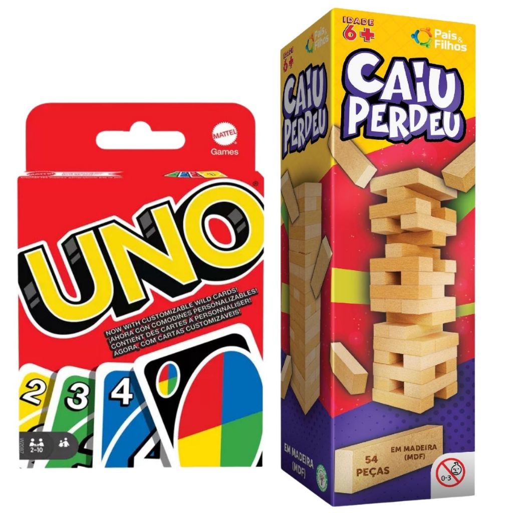 Jogo Uno Cartas Original Mattel Mais Caiu Perdeu Torre Equilibrio Kit Jogos Tabuleiro Brinquedo