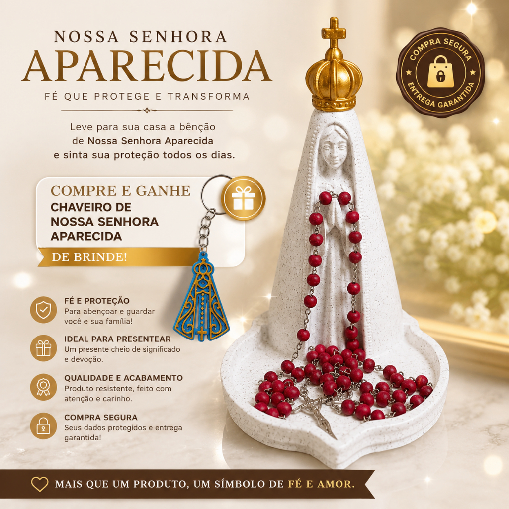 Porta Terço Nossa Senhora Aparecida Suporte Para Rosário Com Brinde Chaveiro Decoração Religiosa Católico Presente