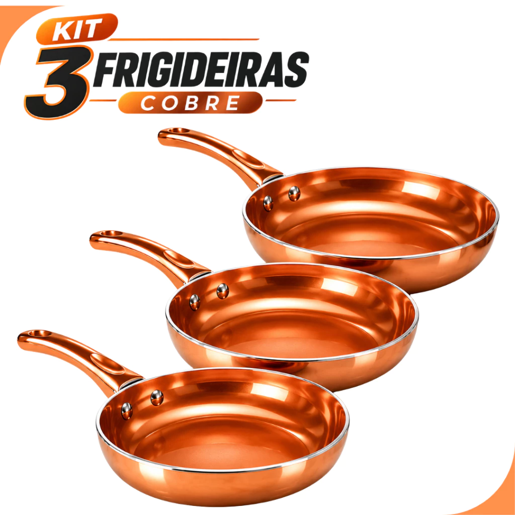 Conjunto Frigideiras Antiaderente Revestimento Cerâmico 17CM,21CM,25CM Funda Cobre Não Gruda Dieta Sem Óleo Panela