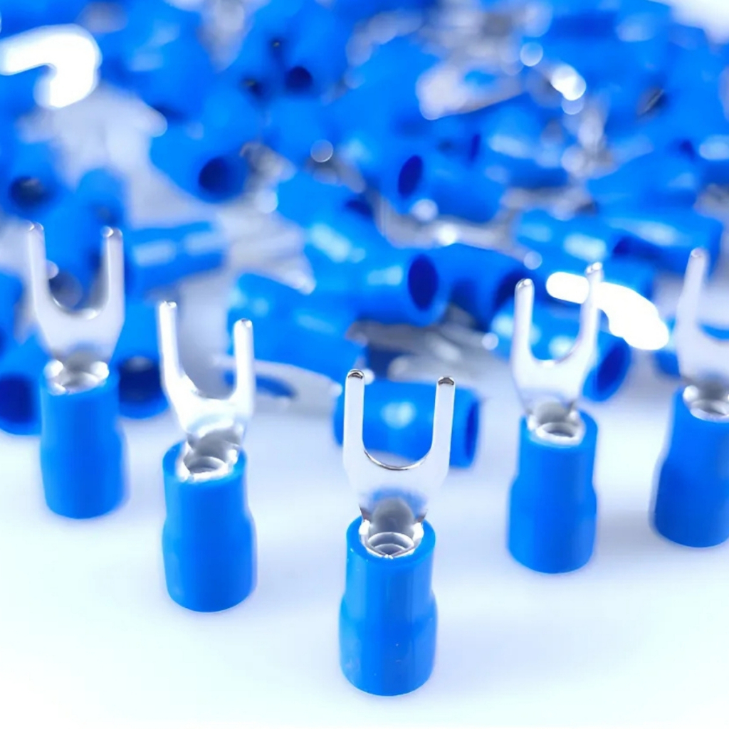 Terminal Tipo Garfo Forquilha Azul 2,5mm M4 Pré-isolado Kit 100 e 200 Peças Garfinho