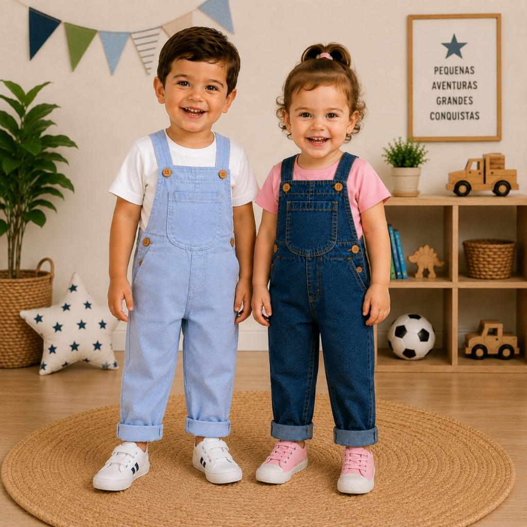 Jardineira infantil Menina Jardineira infantil Menino Jardineira jeans infantil Macacão Jeans 1 AO 3