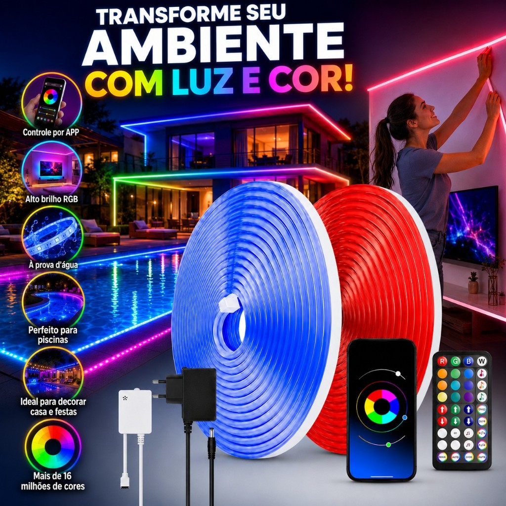 HiGooGoo Fita Mangueira LED Neon RGB 20M/30M Alto Brilho Rgb Com APP Controle Decoração Natal Resistente à Água