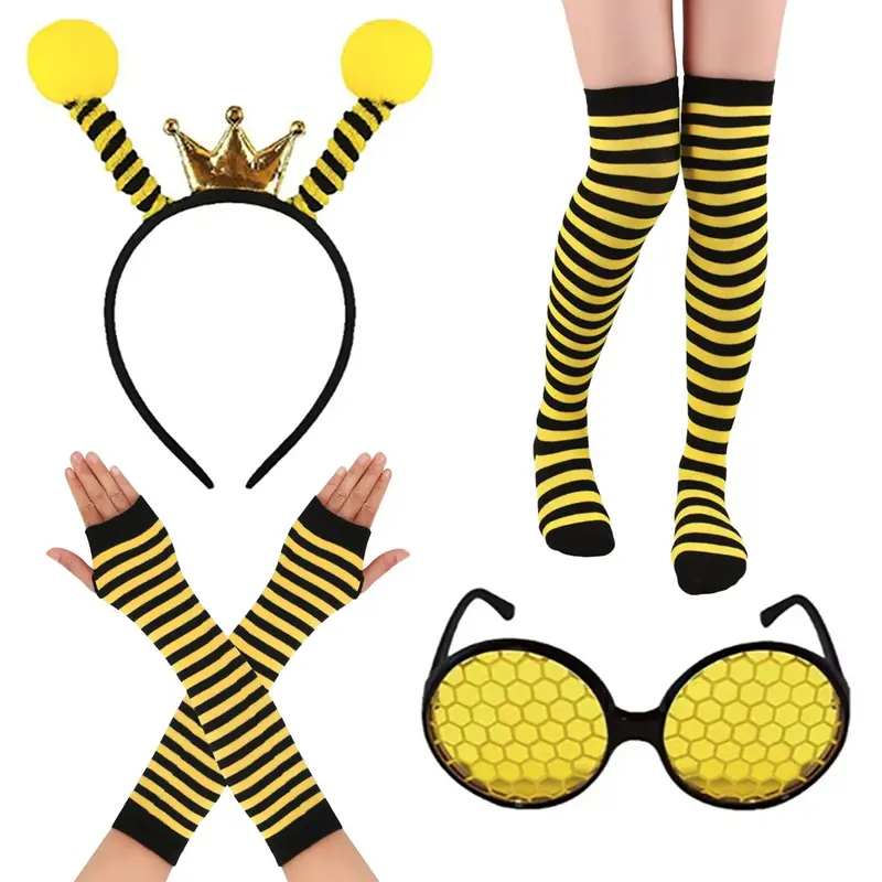 Kit Luxo Fantasia Abelha Adulto Meia 7/8 Tiara  Óculos  Luvas Acessórios Completos para Festa