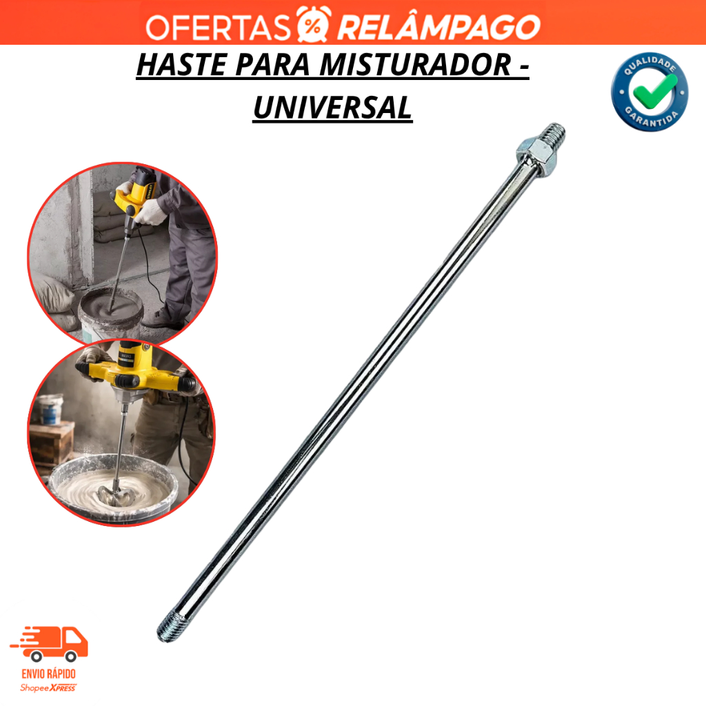 Haste Do Misturador Universal Menegotti Lynus Vonder Com Rosca Para Argamassa e Tinta Construção Top