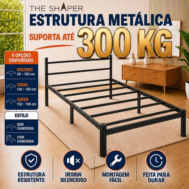 Estrado de Metal para Cama solteiro Casal cabeceira Suporte Colchão Fácil Montar Ripas Aço Suporta 500kg，Espessado