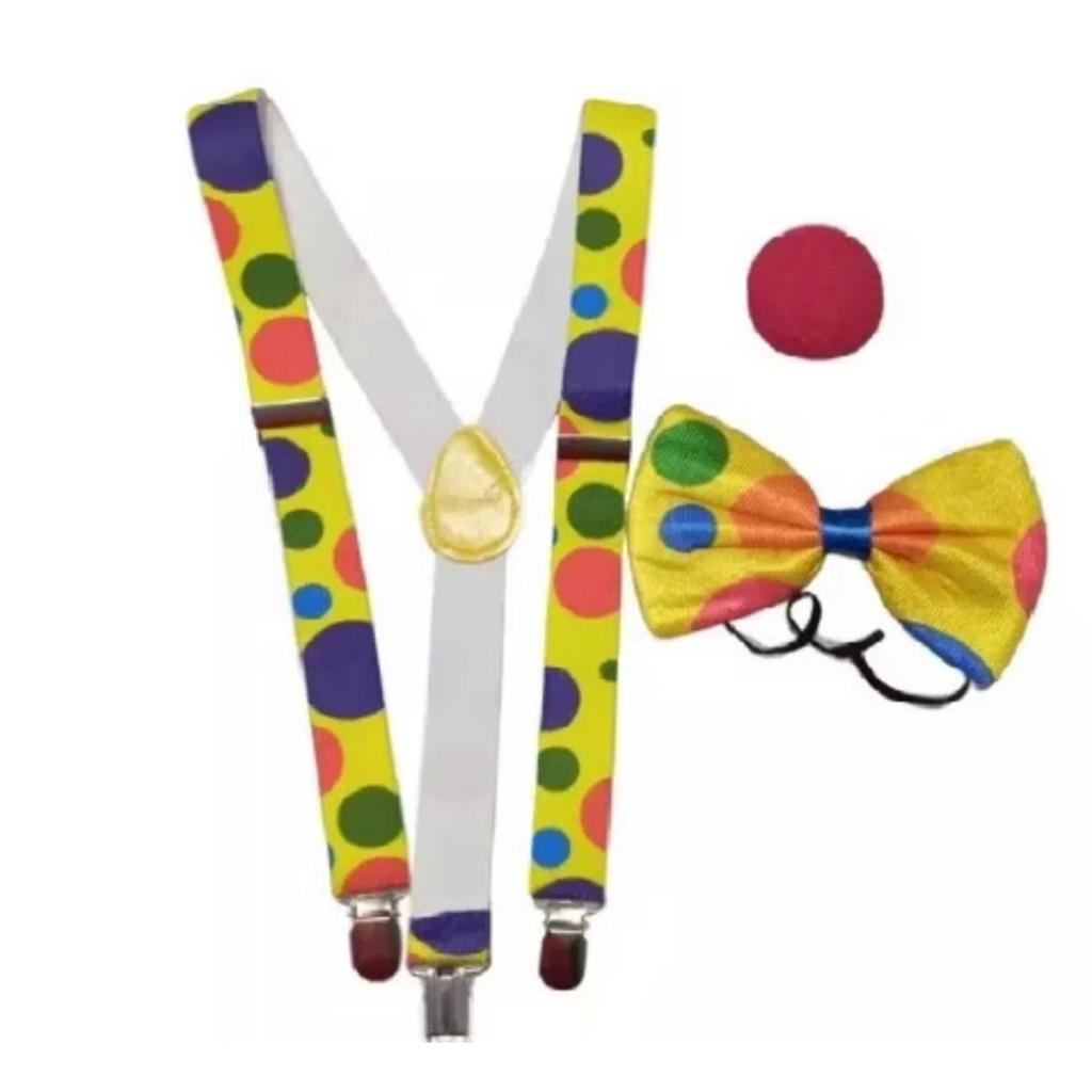 Kit Fantasia Palhaço ( Suspensório+ Gravata+ Nariz ) Para Infantil Ou Adulto