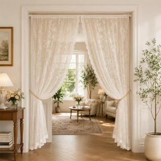 Cortina Renda Branca Transparente Elegante e Romântica Para Porta e Janela Sala Quarto Cozinha Decor Haste Não Inclusa