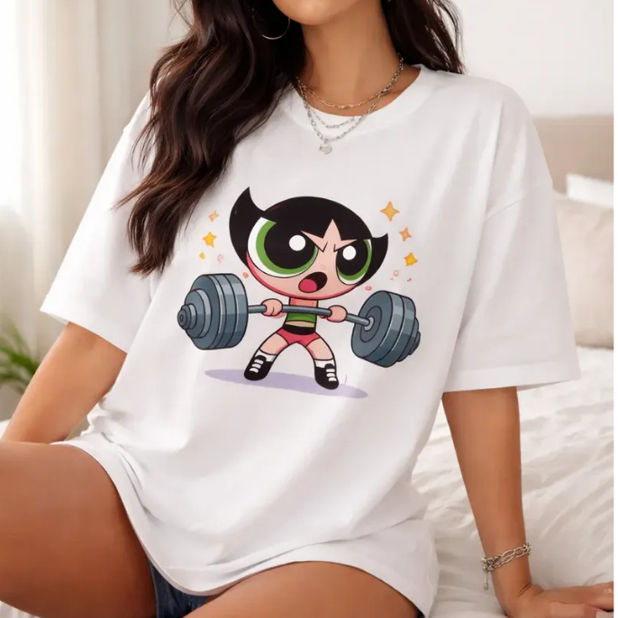 Camiseta Feminina 100% Algodão Meninas Super Poderosas Academia Treino Gym Florzinha Lindinha Docinho